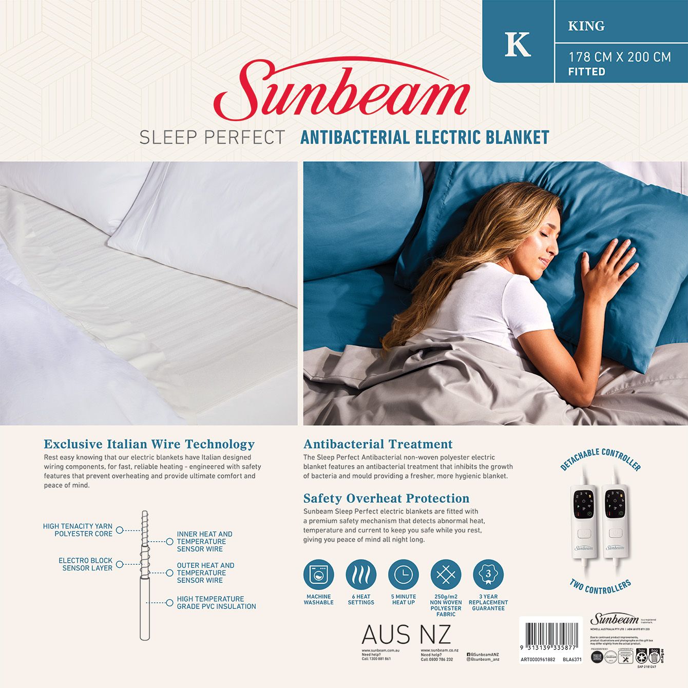 Sunbeam quilted electric blanket king hot sale