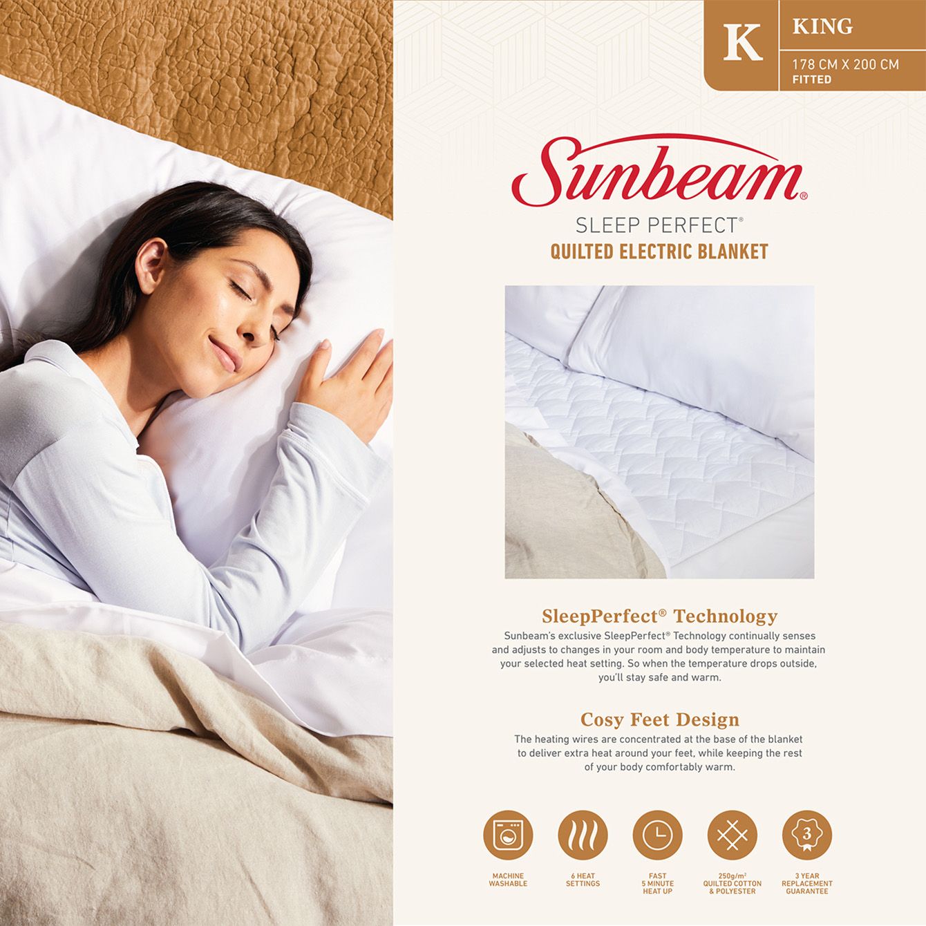 Sunbeam Sleep Perfect Quilted Electric Blanket King – Central